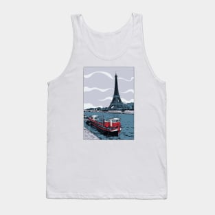 Vector illustration of Eiffel Tower seen across Seine River Tank Top